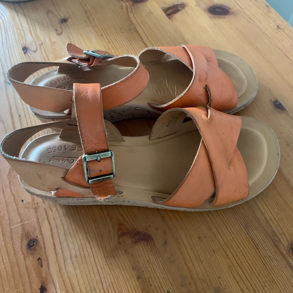 Rare Bicolour Kork-Ease Myrna Leather Wedge Sandals, Size 6